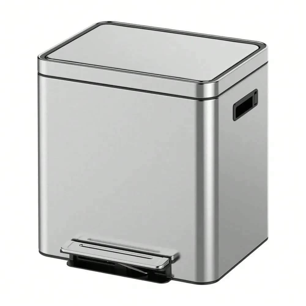 Cestino per Rifiuti da Cucina, 2 x 4 Gal (2 x 15L), in Acciaio Inossidabile, Doppio Cestino con Contenitore per Riciclaggio, Coperchio Soft-Close, Apertura a Pedale