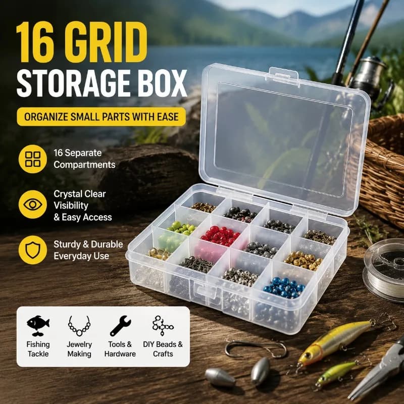 Detachable 16-Grid Transparent Plastic Storage Box for Fishing Tackles Jewelry Hardware Tools DIY Beads Small Component Sorting
