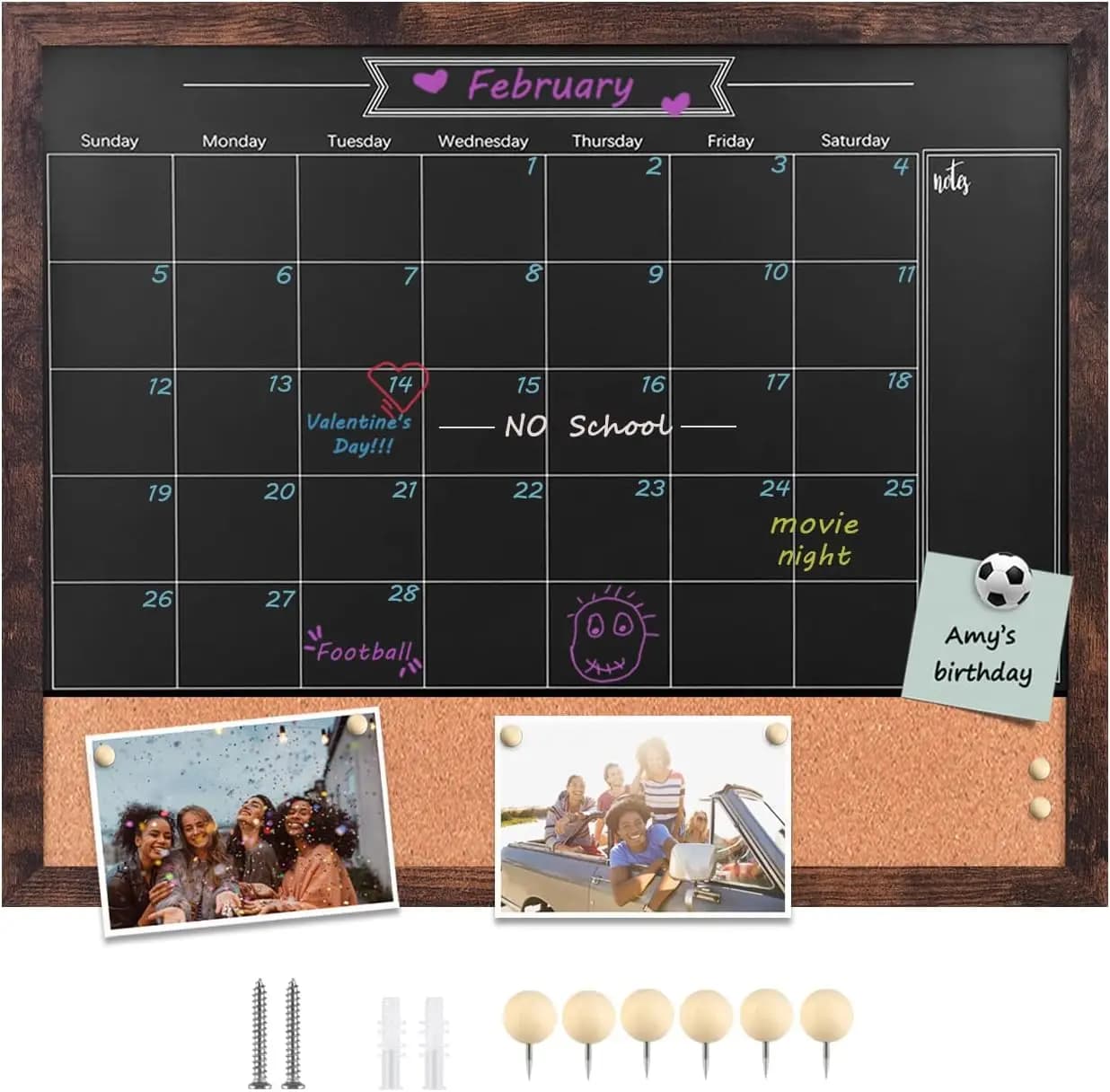 Calendario Magnetico con Lavagna 18x22, Cornice Marrone Noce per Casa e Ufficio