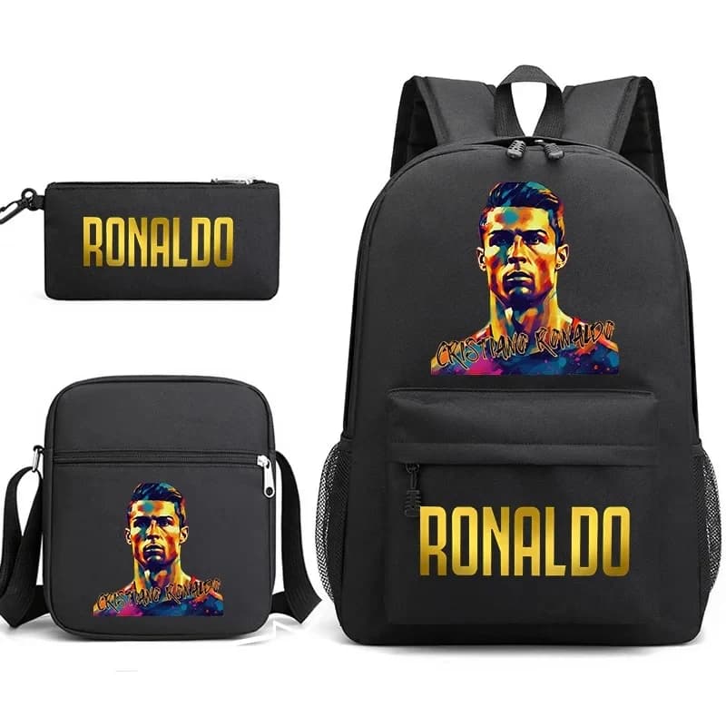 2026 Ronaldo Print Backpack Set Campus Student School Bag Shoulder Pencil Black Style UC3QH