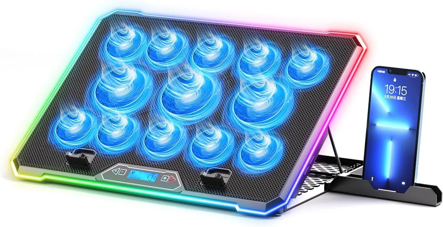 Raffreddatore per Laptop da gioco con Pad di raffreddamento per Laptop RGB, supporto di raffreddamento per ventola per Laptop con 13 ventole di raffreddamento silenziose per Laptop da 15.6-17.3 pollici
