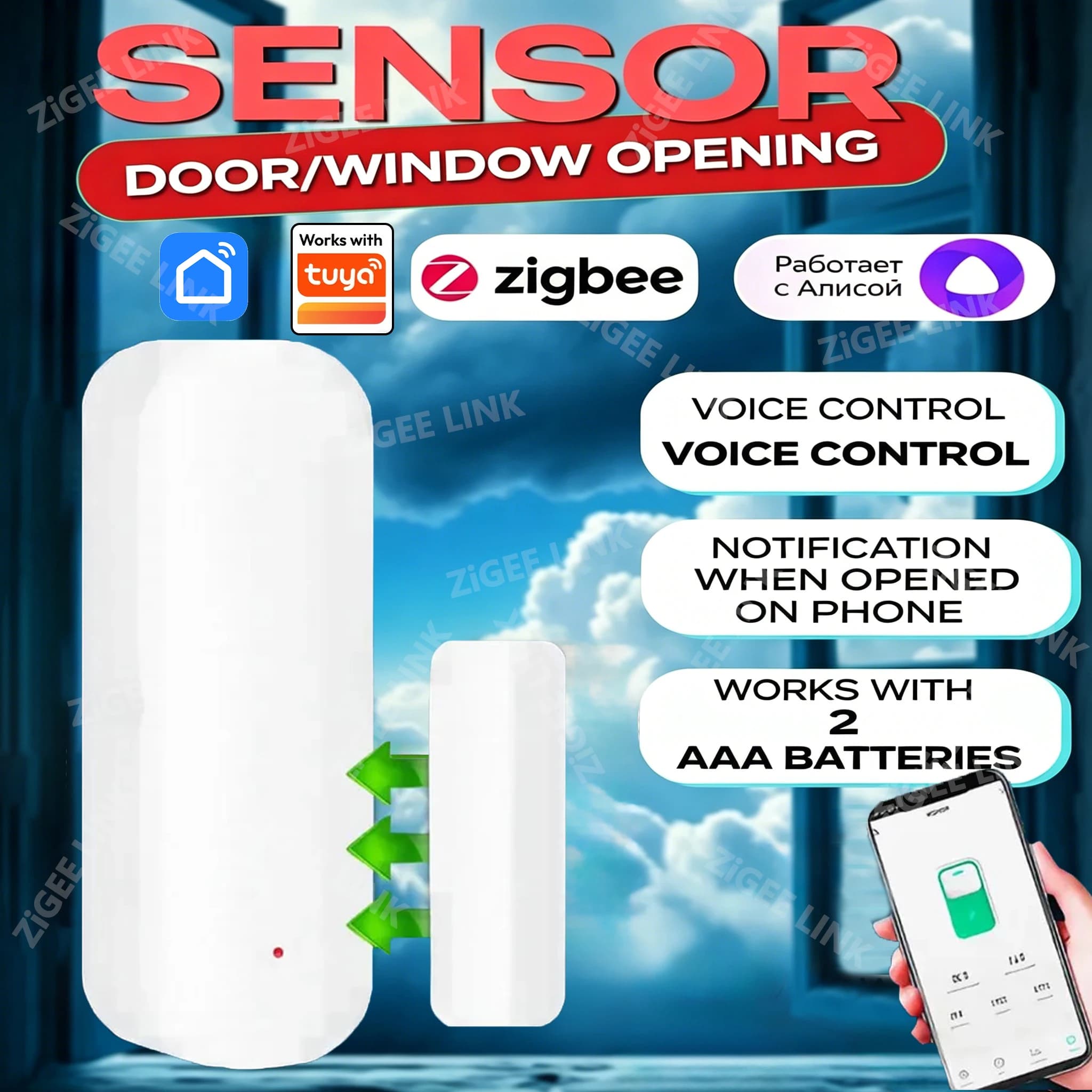 Sensore per Porte e Finestre, Rilevatore di Apertura/Chiusura, Allarme di Sicurezza per Casa Intelligente, Compatibile con Tuya e Smart Life