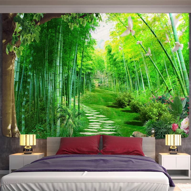 VIKAMA Green Nature Landscape Tapestry Forest & Mountain Scenery Wall Hanging Art Decor for Bedroom Living Room Home Decor