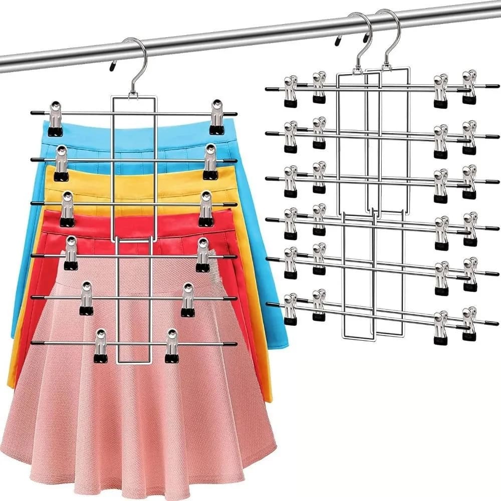 Durable 6 Layer Clothes Hangers Non Slip Metal Hanger Clips Multifunctional Space Saving Clothing Storage Rack Holder