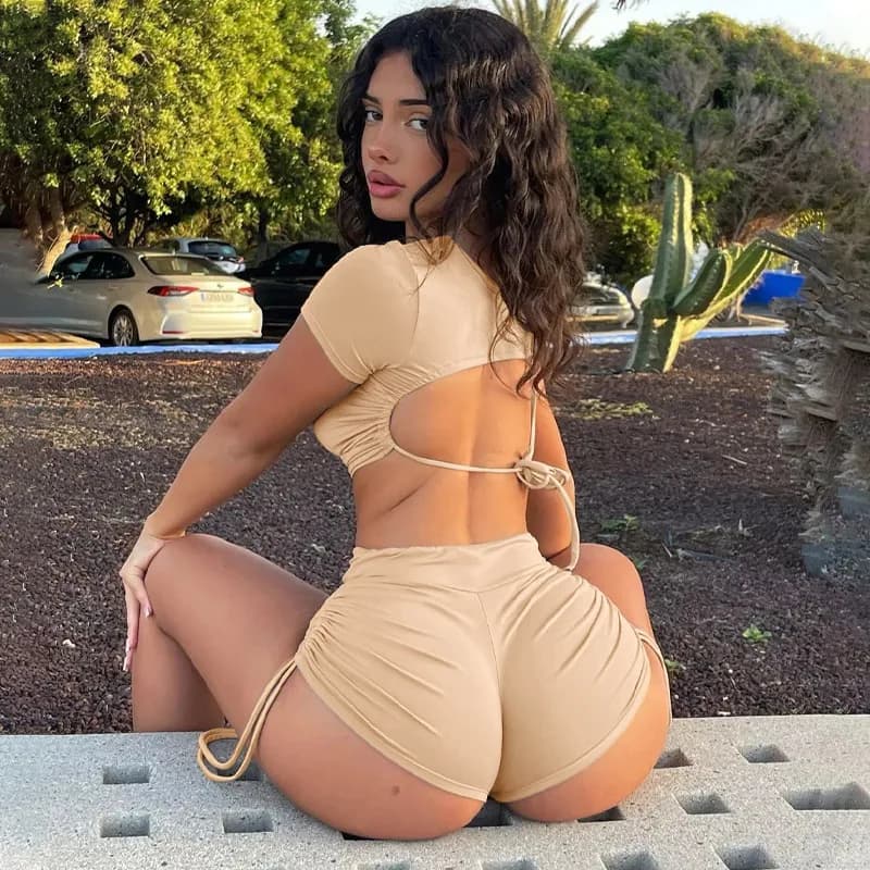 Black swimsuits with Drawstring Bikini Set Women's Crop Top Shorts Swimwear Bottom Women's Swimwear Sexy Beachwear Bikini 2023 Mujer
