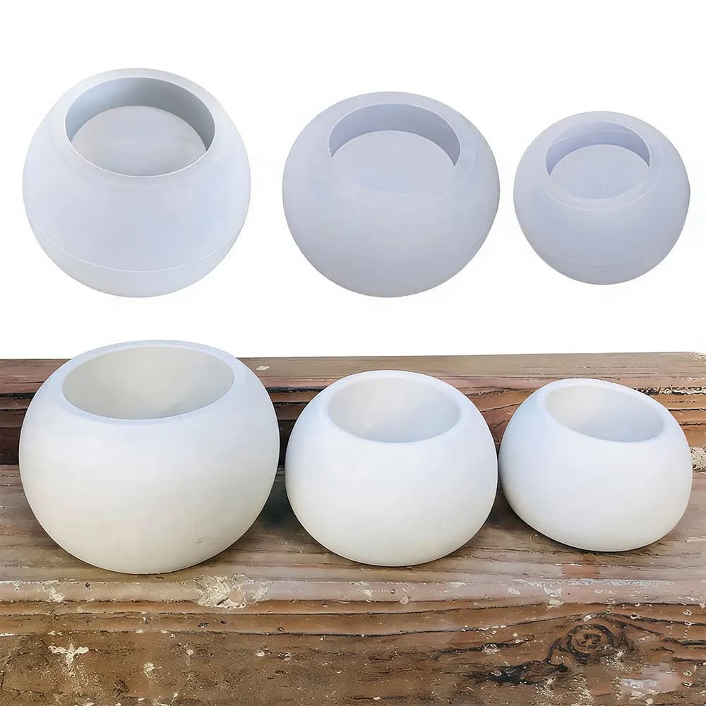 Kit di 3 Stampi in Silicone per Vasi Rotondi, Stampi per Piante Succulente, Stampi per Candele Rotonde, Stampi per Terrazzo, Gesso, Cemento e Resina