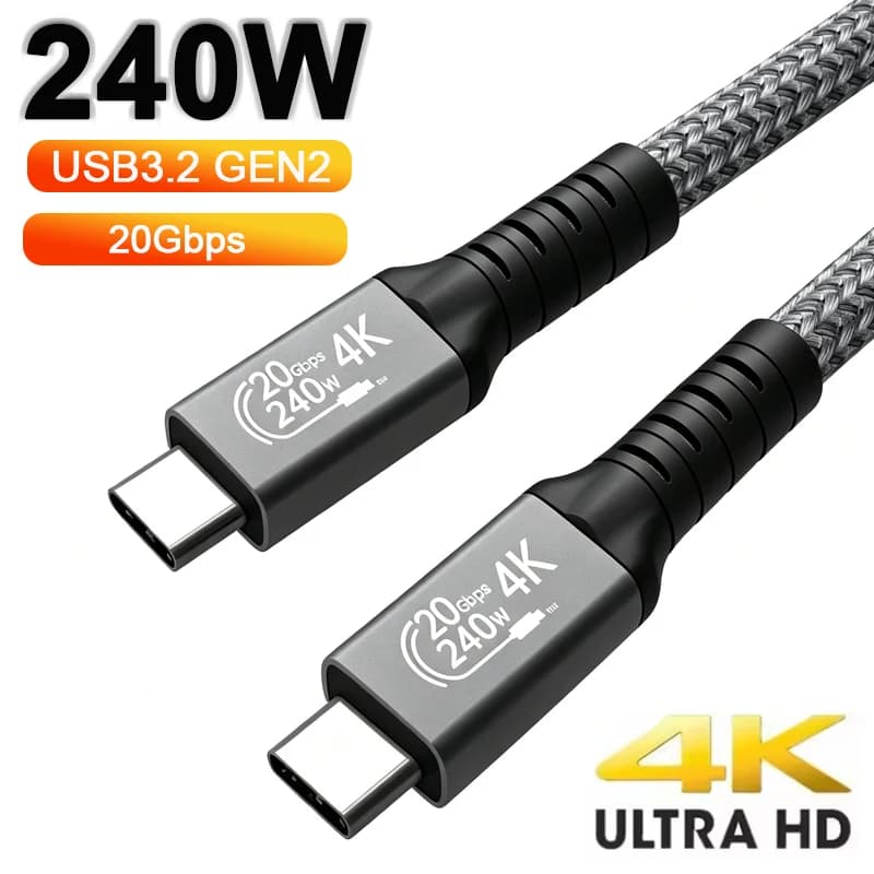 USB 3.2 20Gbps 240W USB C to Type-C 3.2 Gen2 Data Cable 5A Fast Charging 4K Video Display for Thunderbolt for iPhone16 15 Xiaomi