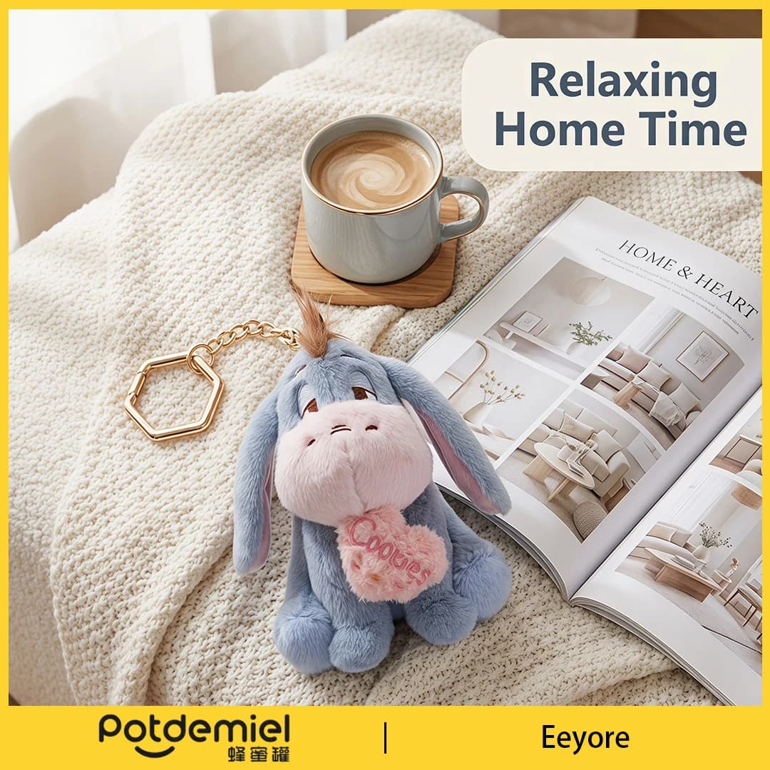 Potdemiel Disney Winnie the Pooh Eeyore Plush Keychain Soft Toy Purse Charm Kawaii Backpack Decor Kids Fans Present Collectible
