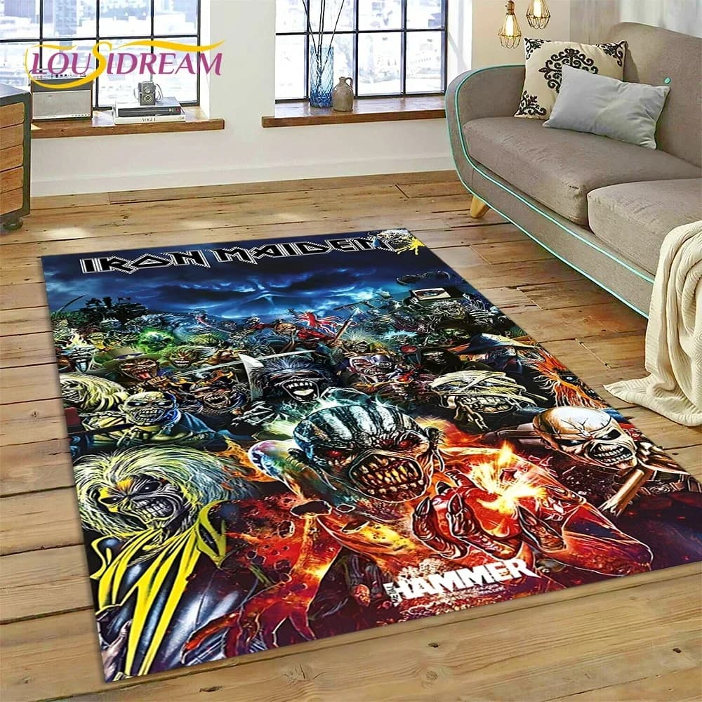 3D IR0N M-Maiden Metal Band Area Rug,Carpet Rug for Living Room Bedroom Sofa Doormat Decoration, Kids Play Non-slip Floor Mat