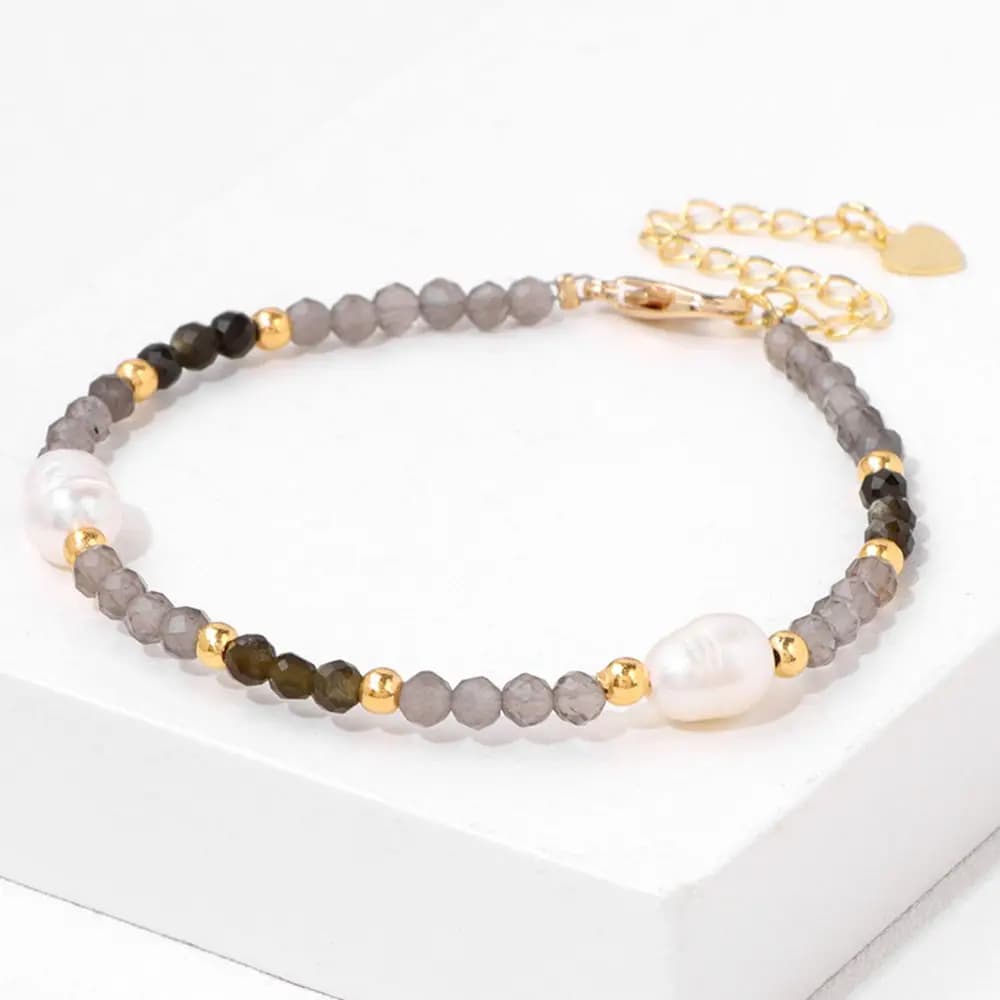3mm Smoky quarzs Beads Heart Chain bracciale Natural Pearl zircone Crystal bracciali con perline sfaccettate per donna uomo gioielli squisiti