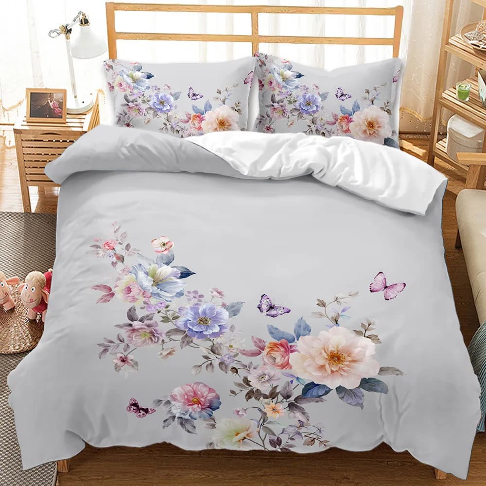 Set copripiumino con fiori 3D Set biancheria da letto con fiori di pesco primaverili Queen King Size Rami in microfibra Copripiumino floreale rosa petalo