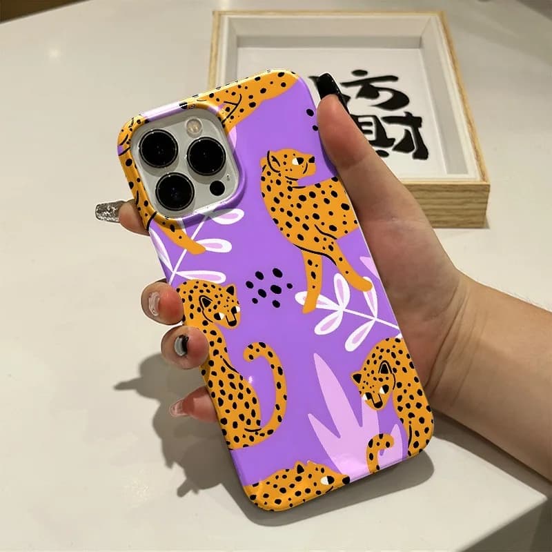 Purple Cheetah Jungle Shockproof Case for IPhone 16 15 14 13 Pro Max Back Phone Cover for 12 11 Pro 16 Plus 8 7 X XS XR Cover
