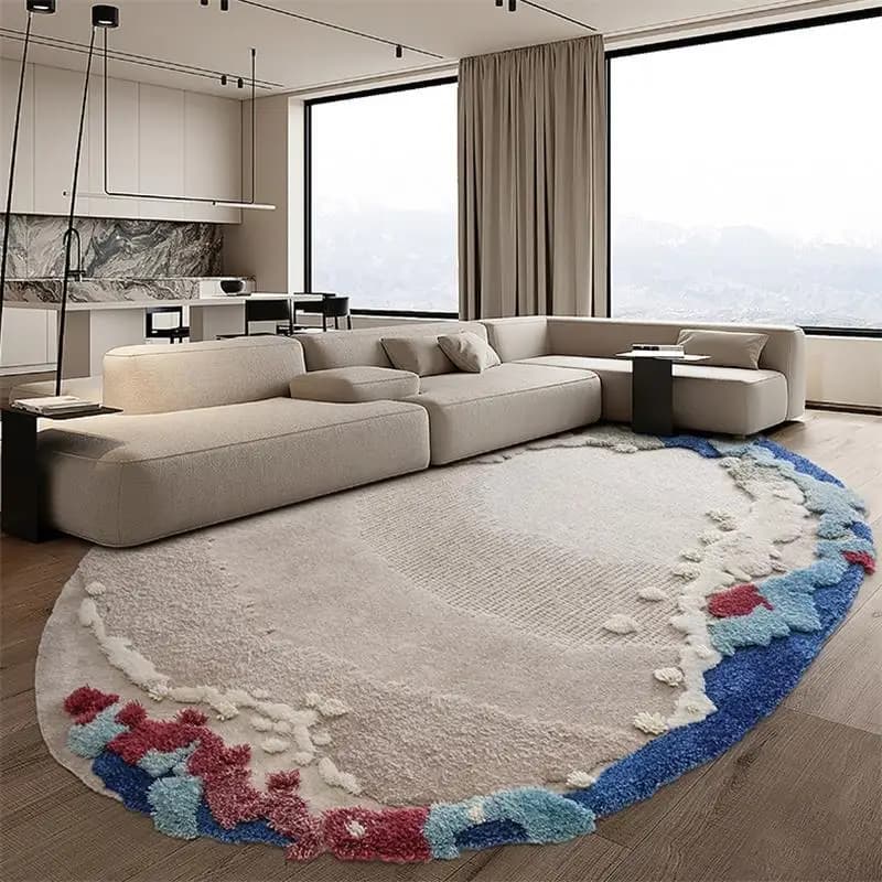 Irregular Oval Wool Carpet For Living Room Handmade Rugs For Bedroom Home Villa Luxury Floor Mat Thick Sofa Table Area Rug