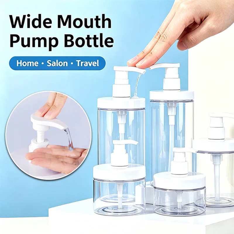 10/20PCS 300/500/1000ml Empty Clear Plastic Pump Bottles Shower Soap Dispenser Wide Mouth Refillable Travel Cosmetics Container