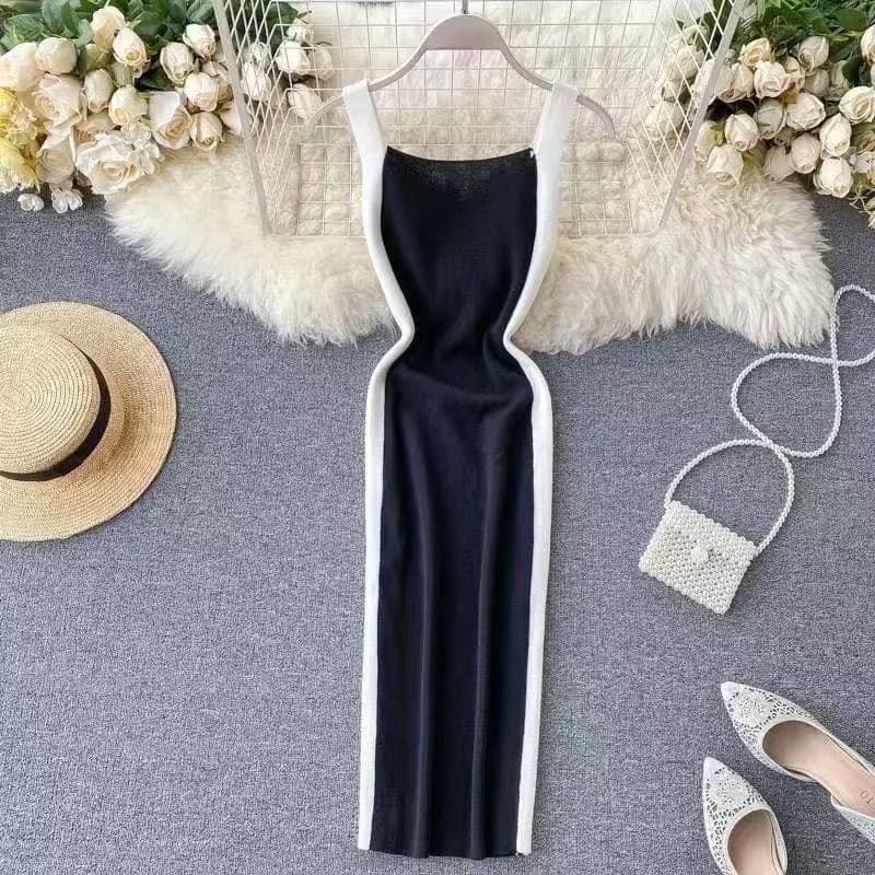 Korean Style High Waist Slim Fit Knitted Summer Dress Women's Sleeveless A-Line Skirt Commute Versatile Light Luxury