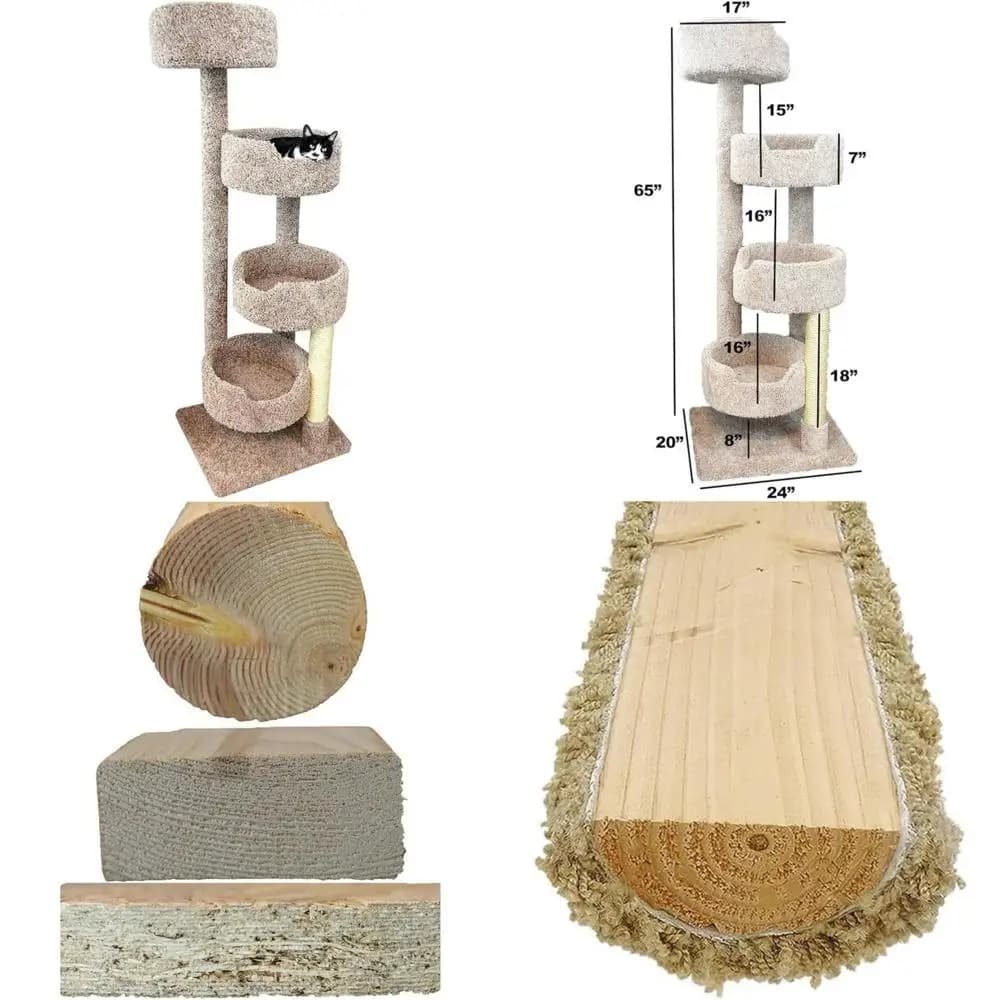 grande scala per gatti in legno massello di colore neutro e moderna torre per gatti interna multilivello