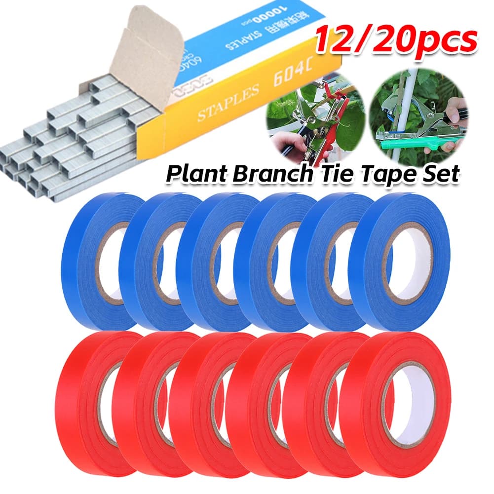12/20pcs Plant binding tape with 1 box Metal stitching tape Plant binding tool for binding garden plants screw tie