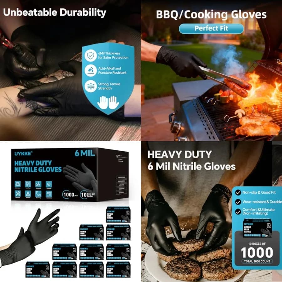 Guanti in Nitrile Nero Resistenti 6 Mil, Monouso, Senza Lattice, per Cucina, Pulizia, Preparazione Alimenti, Tatuaggi, 1000 Pezzi