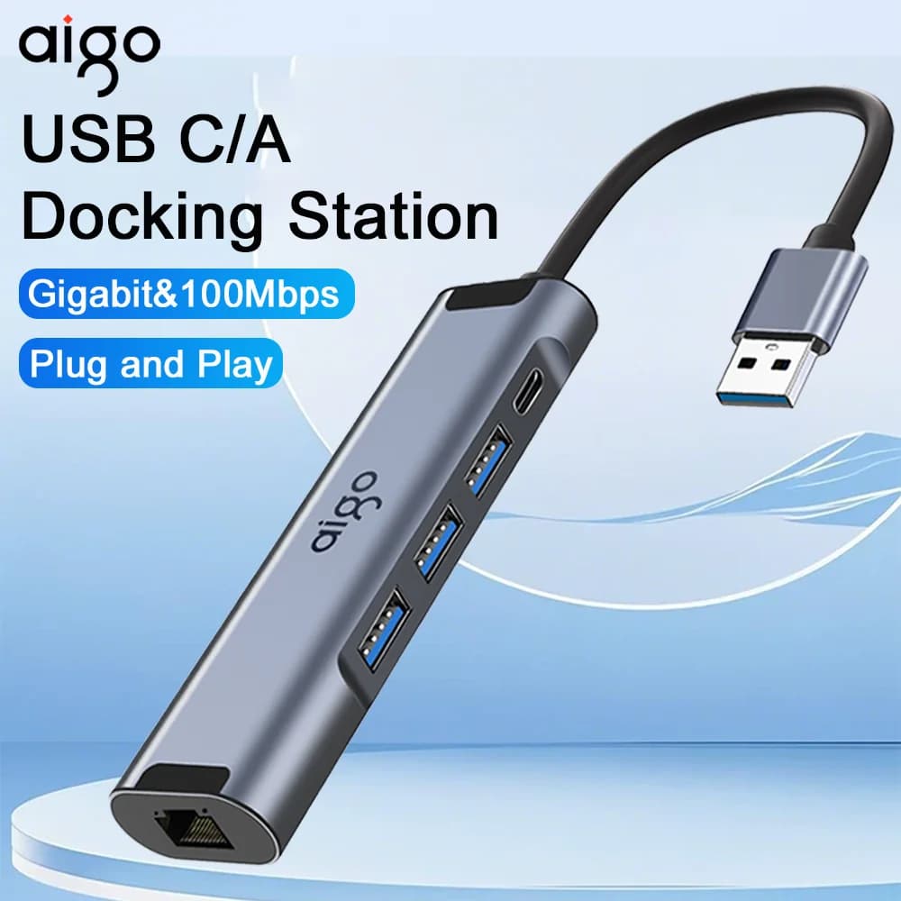AIGO USB Ethernet RJ45 Adapter USB C/A Hub Type C to USB 2.0 3.0 Splitter Docking Station for MacBook Laptop Accessories Docking