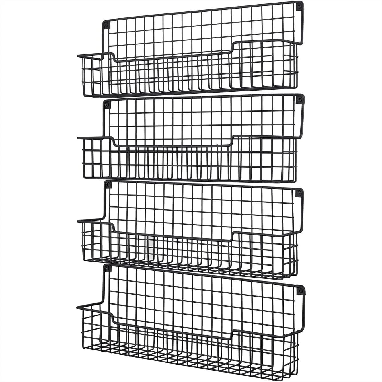 Set di 4 Portaspezie da Parete, Organizzatore Salvaspazio per Armadi e Porte della Dispensa in Nero
