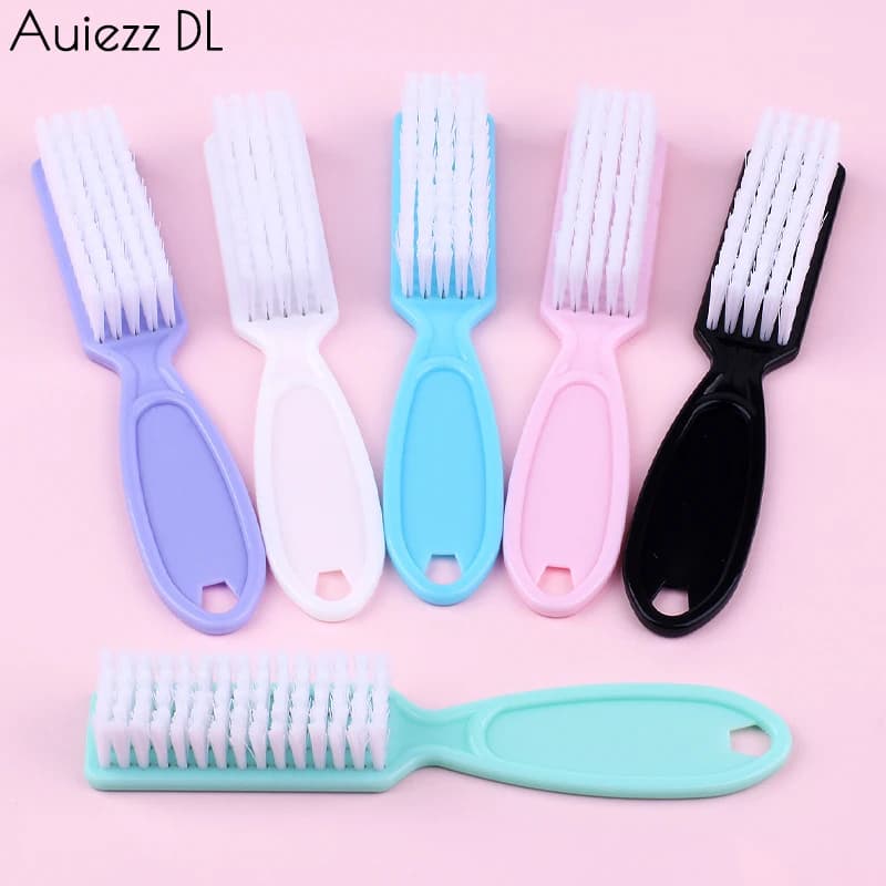 4 pz/10 pz Spazzola per la pulizia delle unghie Scrubbing Nail Powder Rimozione della polvere Pelle morta Detergente morbido Manico lungo in plastica Grip Strumento per manicure