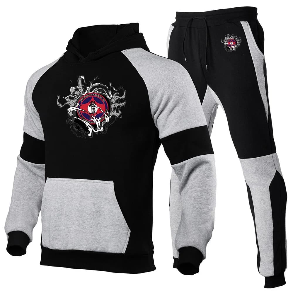 2026 Kyokushin Karate Print Spring And Autumn Men's New Patchwork Color Casual Hoodie + Trouser Harajuku Suit