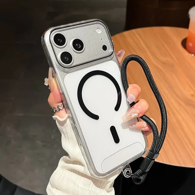 Luxury Matching Wrist-Strap For MagSafe Phone Case For iPhone 18 Pro Max 17 16 15 14 13 Wireless Charging HD Clear Simple Cover