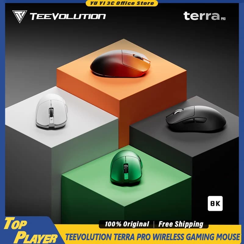Mouse da gioco wireless Teevolution Terra Pro 8K PAW3950 Nrf52840 8Khz 49g per giocatori FPS con dongle LCD 8K e supporto driver web