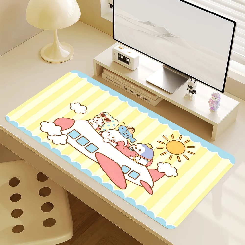 Tappetino per mouse antiscivolo con bordi cuciti M-Marumofubiyori, per ufficio, studenti, gaming, spesso, grande, per scrittura, simpatico cuscino