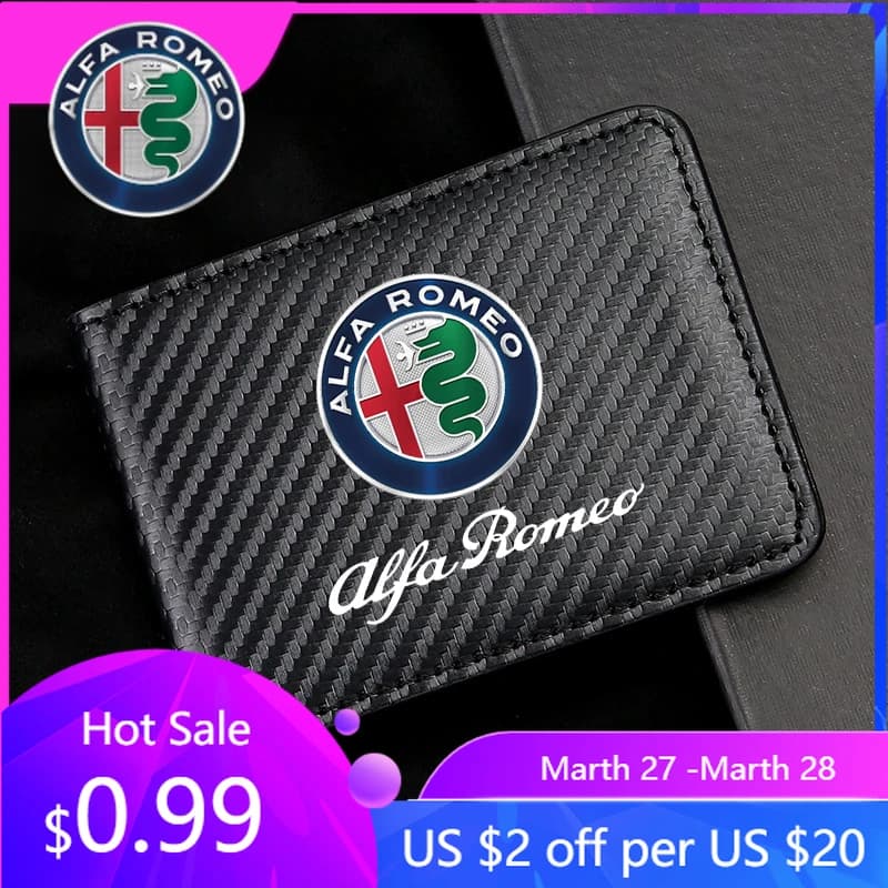 Porta Patente in Fibra di Carbonio per Alfa Romeo, Porta Documenti e Portafoglio per Giulia, Stelvio, Giulietta, 159, 147, 156, 166