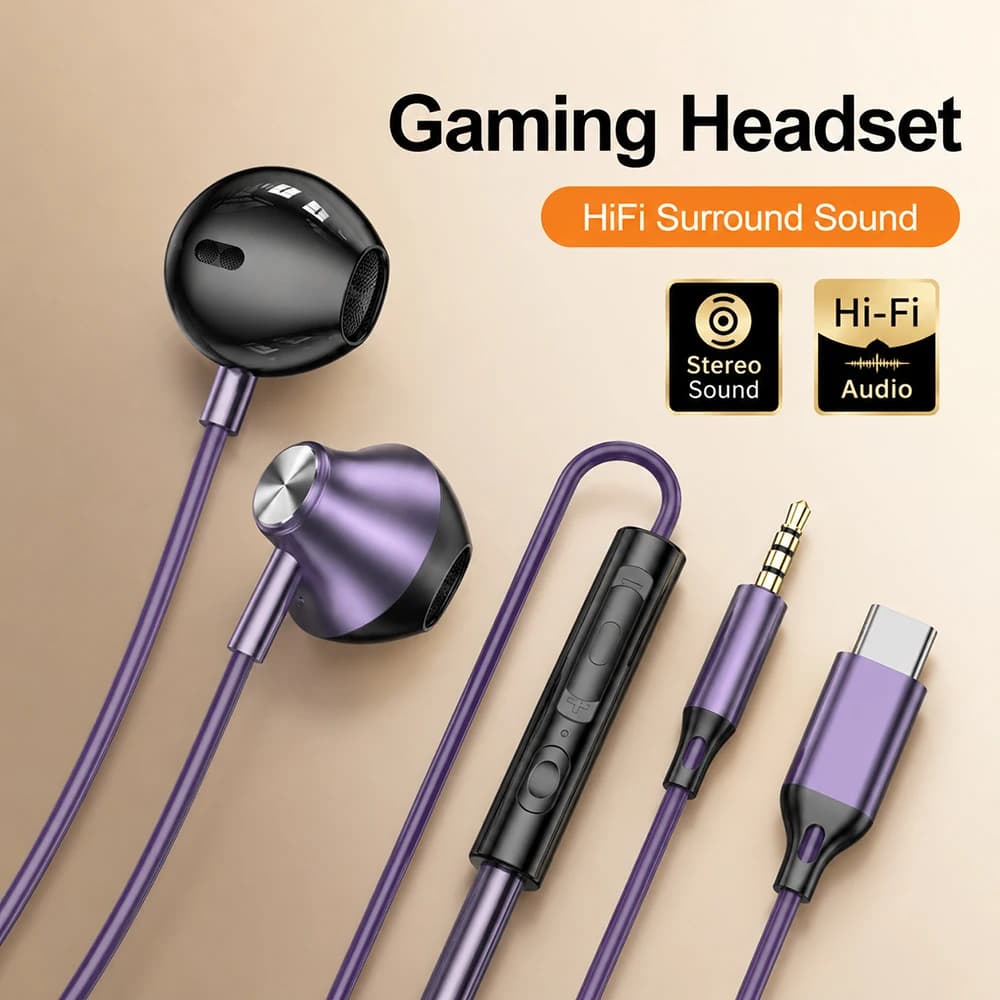 HiFi Surround Headphones Bass Stereo Sound For Mobile Phone Computer HD Microphone Sports Music Gaming Accessories Wired Headset