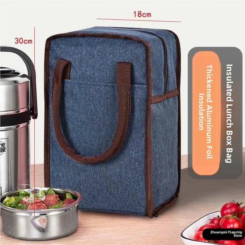 Multi-Layer Insulated Lunch Box Bag round Rice Barrel Bento Bag for Office Workers Bring Food Insulated Bucket Handbag