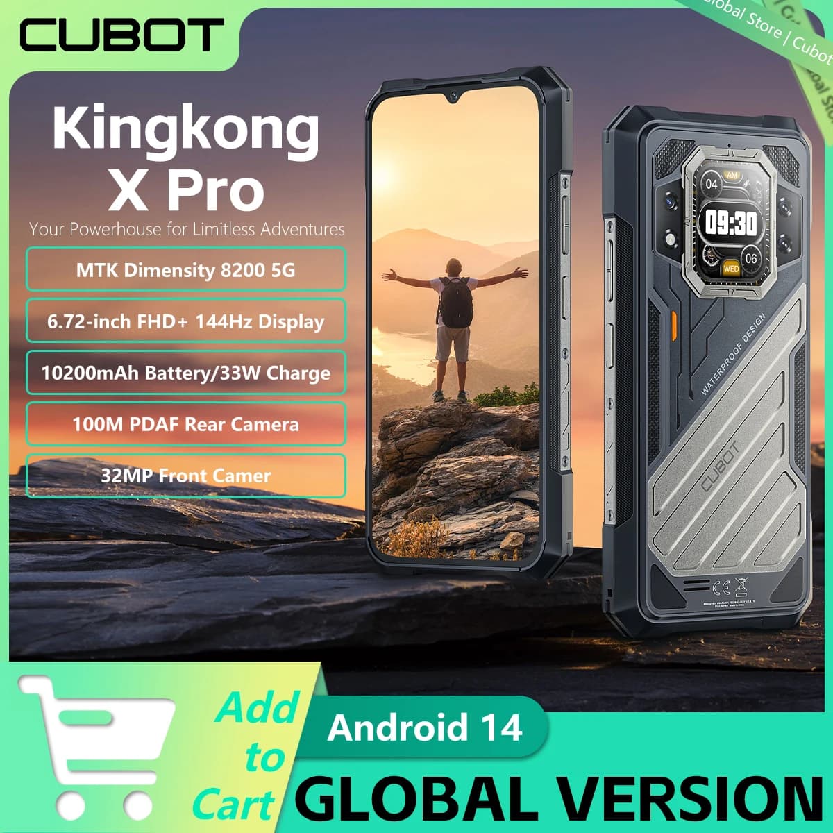 CUBOT KINGKONG X PRO 5G Smartphone robusto MTK Dimensity 8200 Schermo da 6,72 pollici 144Hz 10200mAh 12GB/24GB RAM + 256GB ROM 100MP Fotocamera NFC