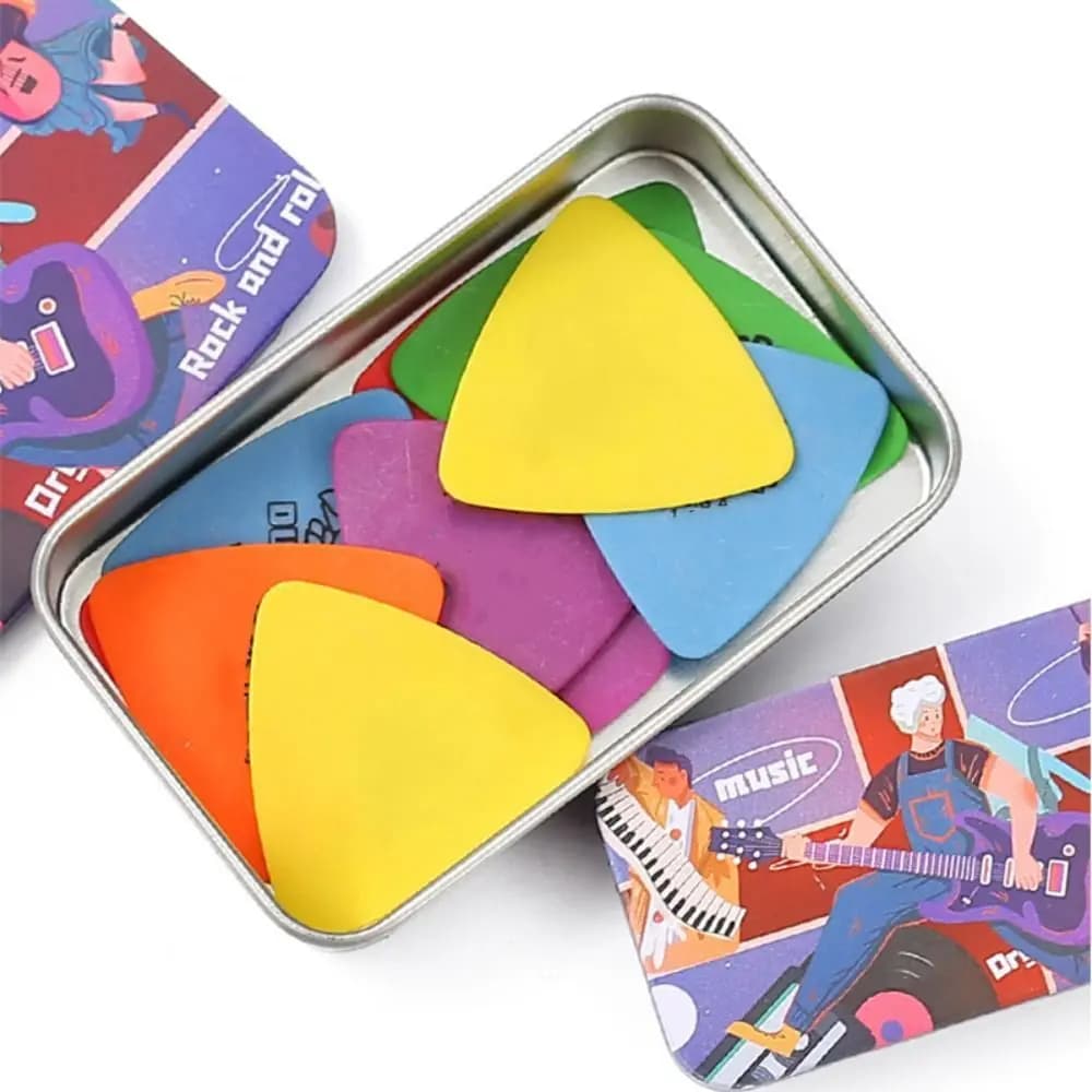 Nuove stampe di cartoni animati Custodia per plettro per chitarra Mini scatola di immagazzinaggio per plettro in ferro Accessori per chitarra Custodia per plettro portatile
