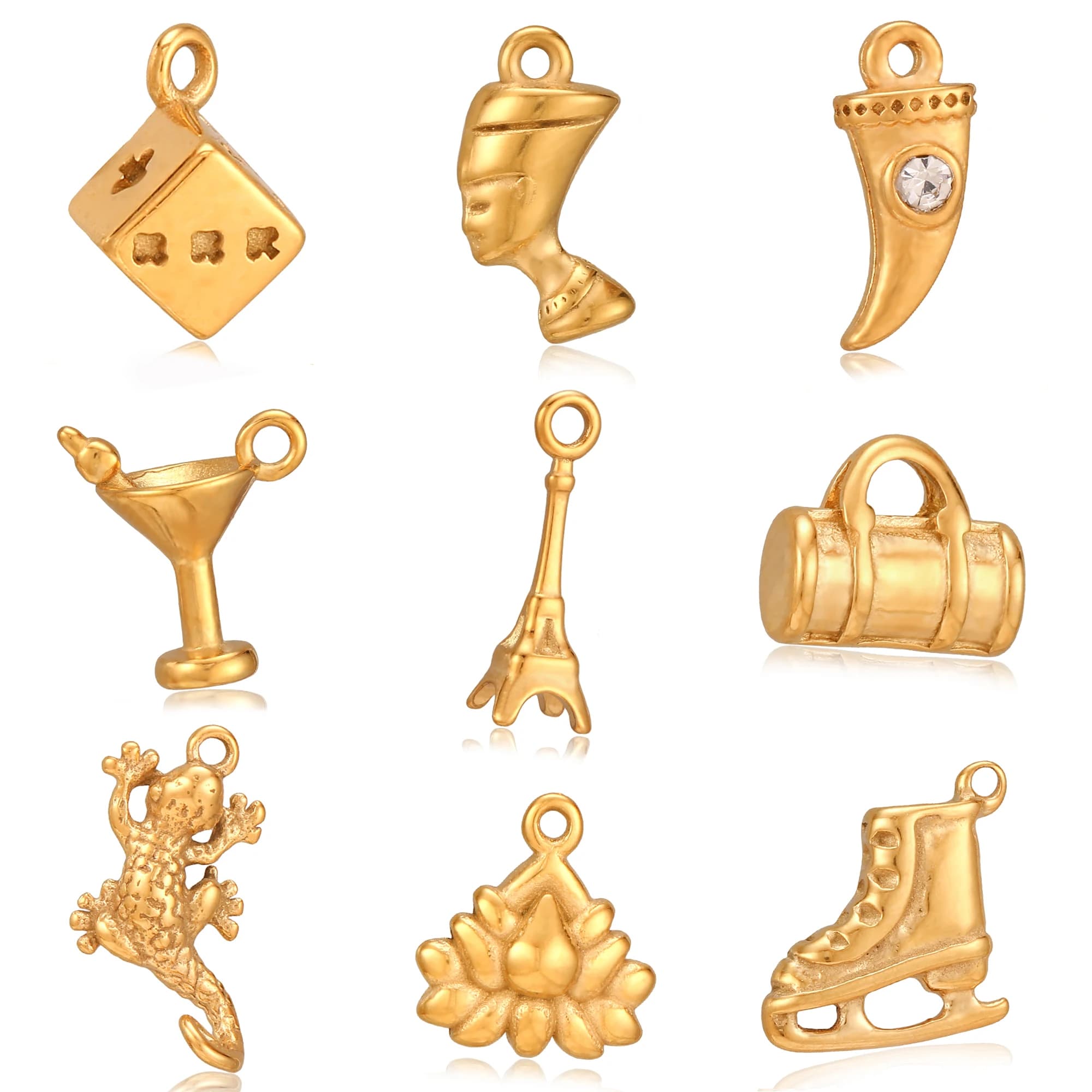 3 pezzi Torre Eiffel/Pattini da ghiaccio/Ciondoli a forma di cucchiaio Pendenti fai da te in acciaio inossidabile Collana fatta a mano per orecchini che realizza accessori di gioielli antichi