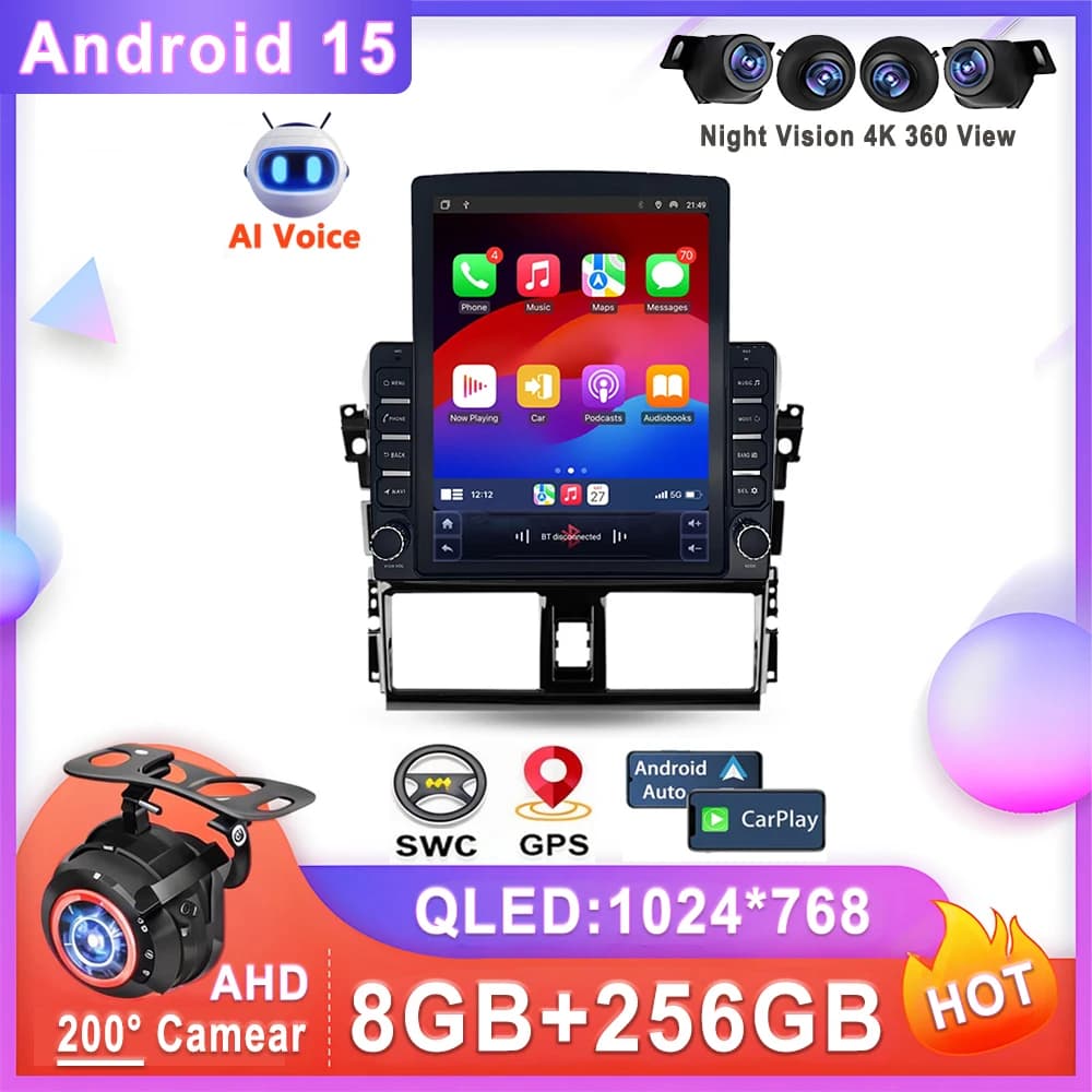 9.7" Android 15 For Toyota Vios XP150 2013 - 2020 Car Radio Multimedia Video Player Navigation stereo GPS Head Unit No 2Din DVD