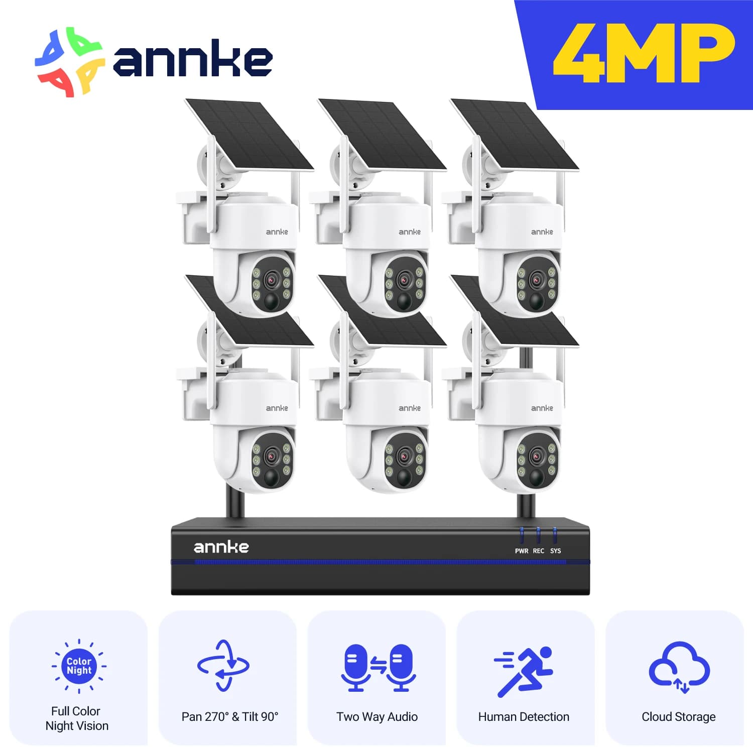 Annke 4MP Wireless PT Solar Camera 16CH NVR 2.4G and 5.8G Dual-band Security Camera Wireless Camera System with Built-in Solar Battery