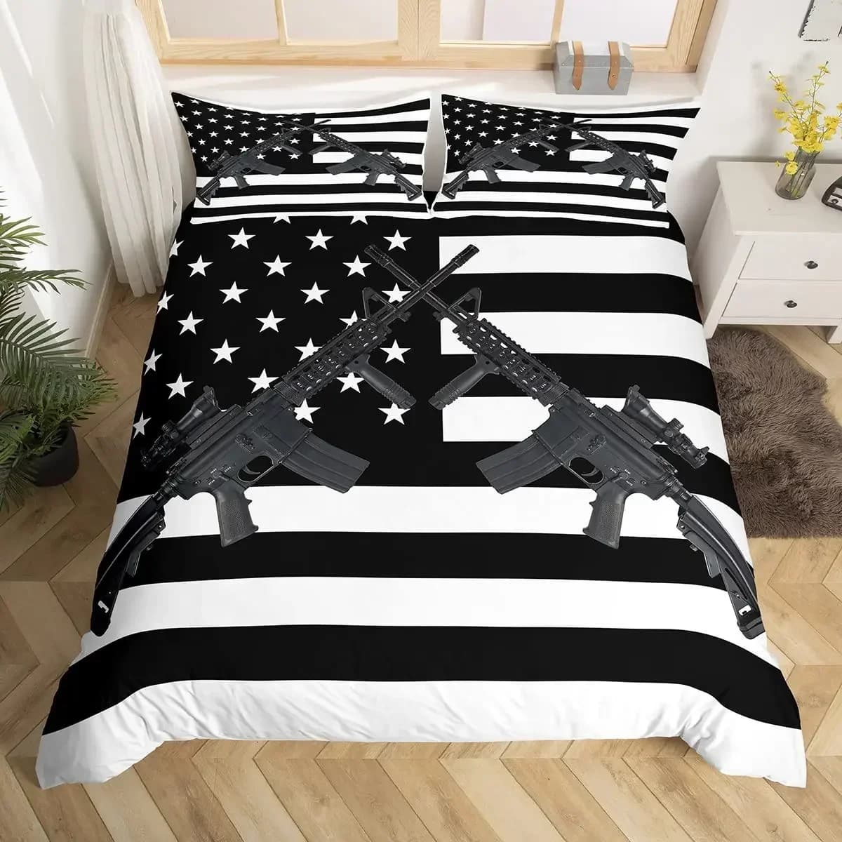 American Flag Machine Gun Comfortable Duvet Quilt Cover Pillowcase Bedding Set Children Bedroom Decoration Home Textile