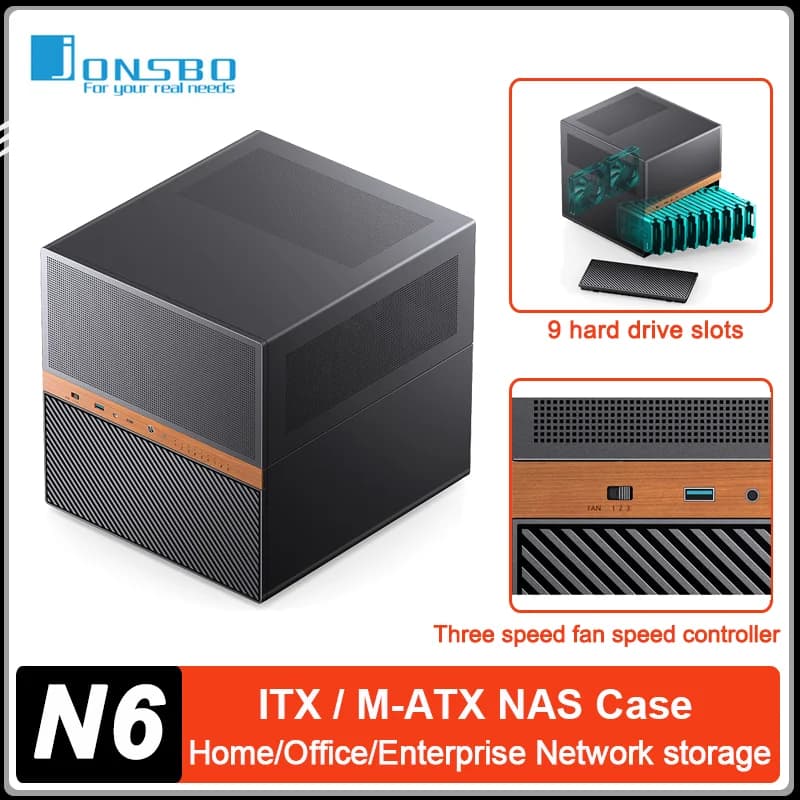 Il telaio del server di archiviazione di rete JONSBO N6 MATX NAS supporta 9 slot per disco rigido Doppia alimentazione 240 Raffreddamento ad acqua