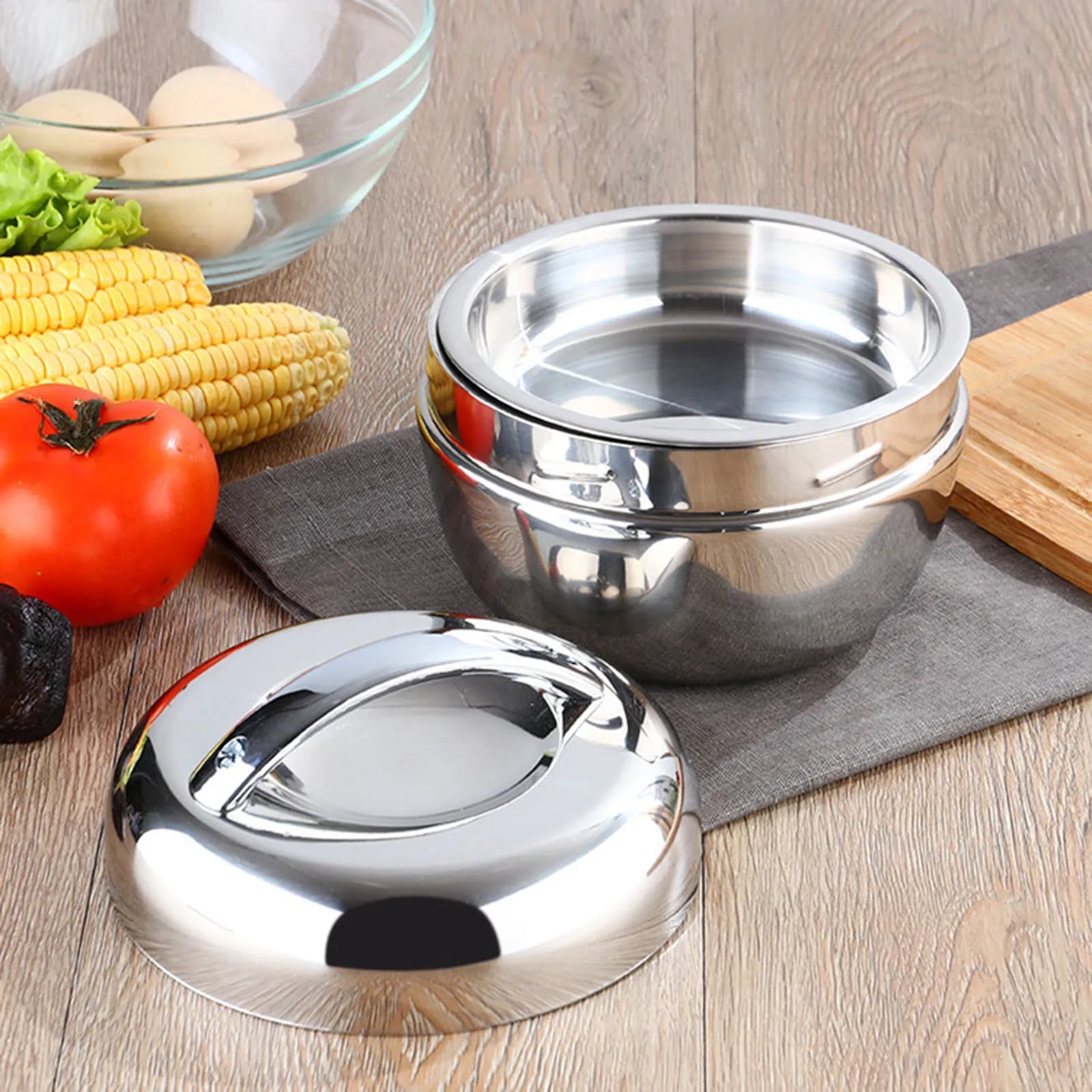 Lunch Box Termici Portatili In Acciaio Inox Doppio Strato Termico Isolato Termico Contenitore per Alimenti Bento Rotondo Facile da Pulire Lunch Box