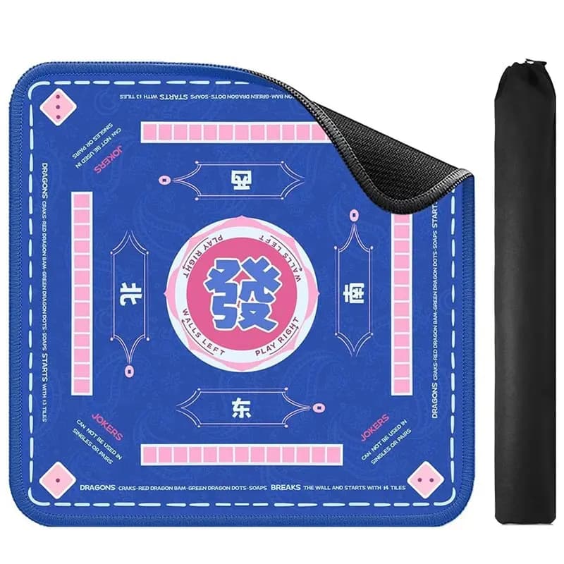 Budget-Friendly Anti-Slip Noise-Reducing Table Cover For Tile& Card Games- Blue Mahjong Learning Mat 35" X 35" With Storage Bag