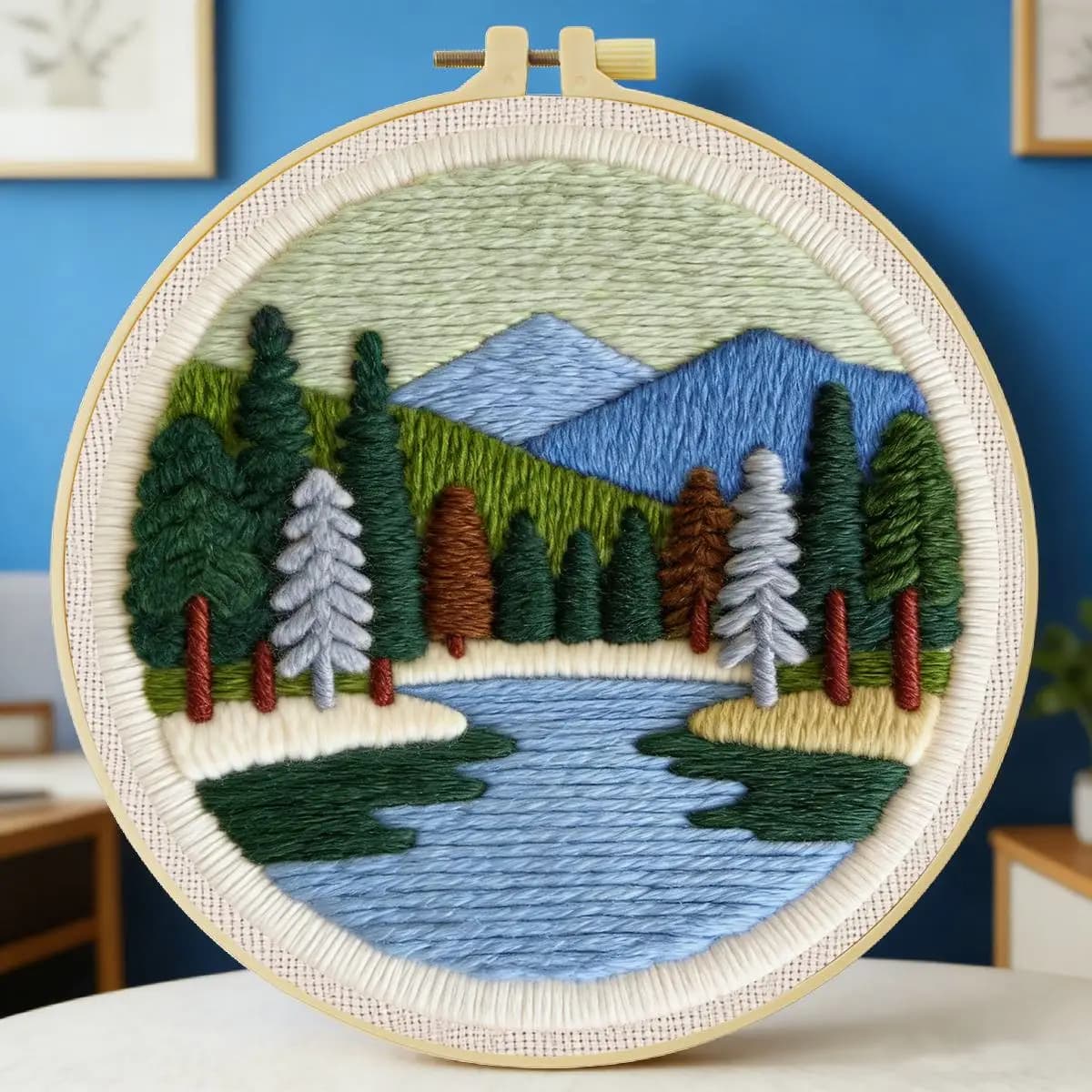 Kit per ricamo punch needle 20x20 cm (7,87 pollici) con paesaggio, set per ricamo a punto, ricamo a maglia, fai da te, regalo fatto a mano, arte con l'ago
