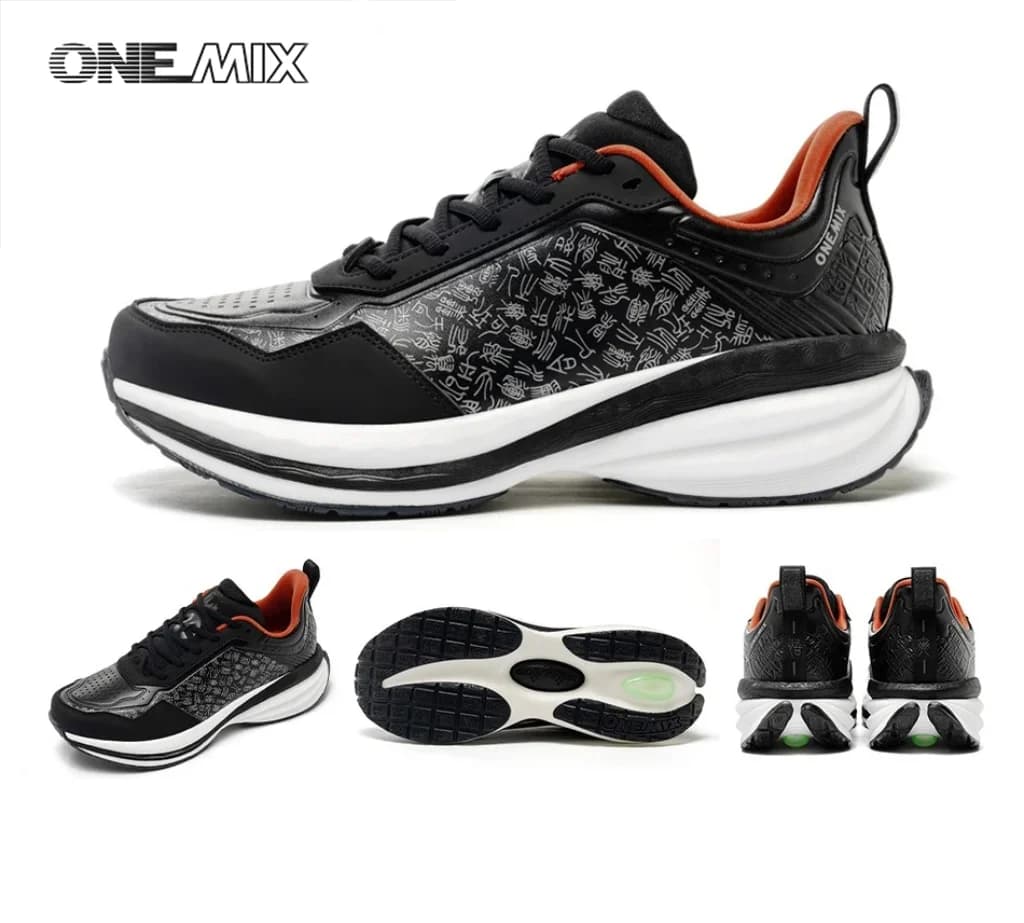ONEMI Men Textured Leather Stain-Resistant Cushioned Running Shoes Casual Commuter Sneakers Women Outdoor Sports Trainers 24668