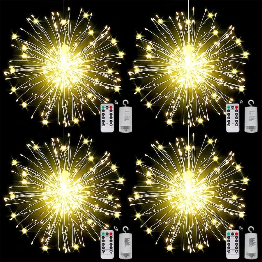 200 luci a stringa per fuochi d'artificio a LED per esterni 8 modalità Stelle esplosive Lucine in filo di rame Decorazione del giardino Luci natalizie remote