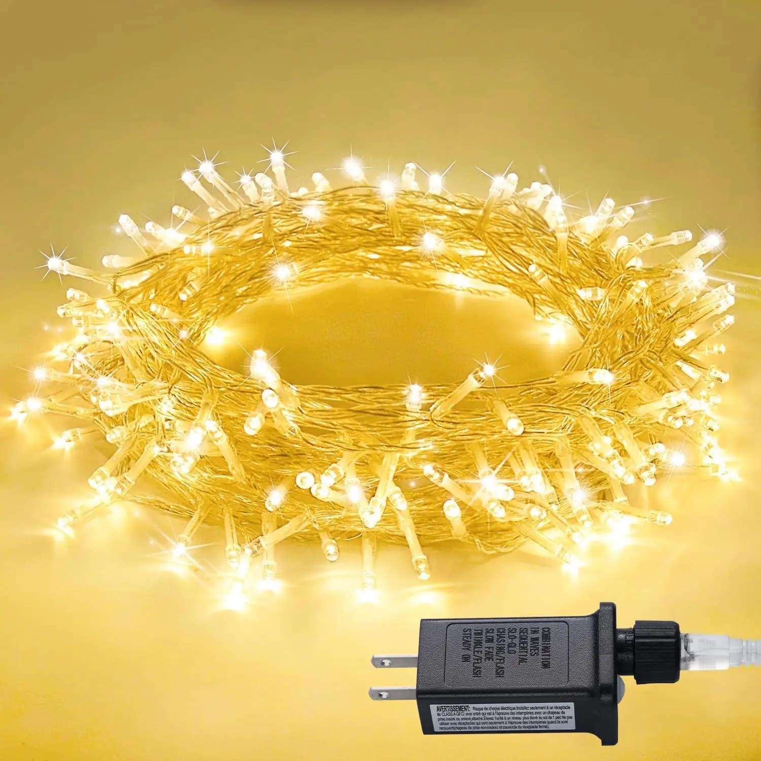 Catena di 100 Luci LED, 8 Modalità, Bianco Caldo, Luci Natalizie, 10 Metri Collegabili per Interni ed Esterni, Casa e Giardino