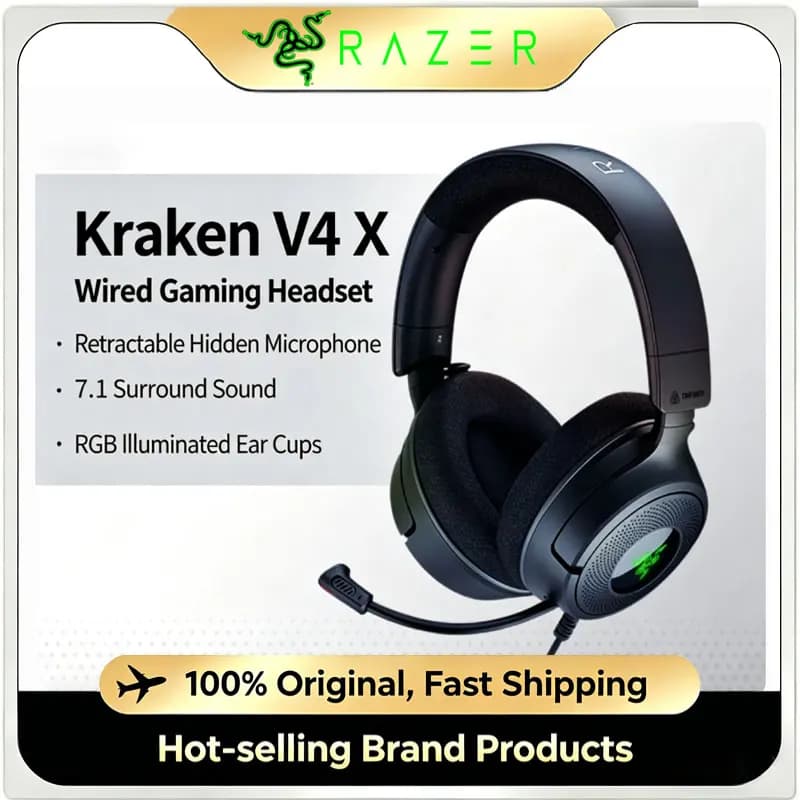 Cuffie Gaming Cablate Razer Kraken V4 X con Driver da 40mm, Illuminazione RGB Chroma e Microfono Cardioide per PC, PS5, Switch