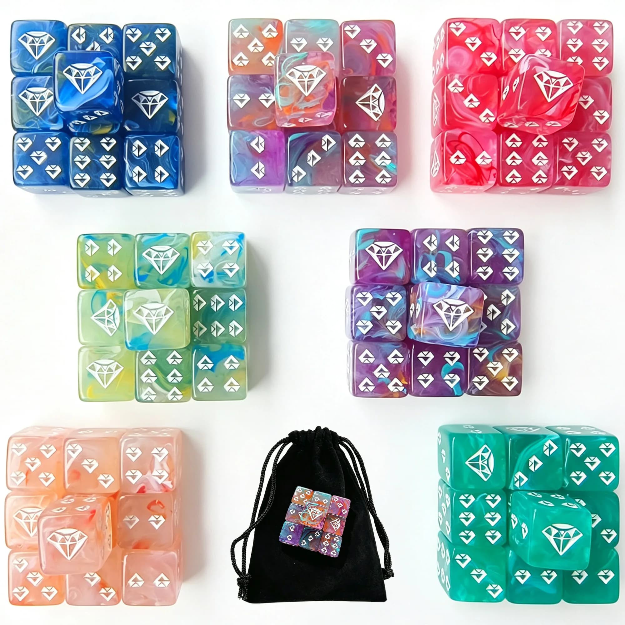 10pcs Diamond Counter Dice for Warhammer 40k DND Upgrade Dot Dice Set D6 Monopoly Backgammon Move Dice with Storage Bag