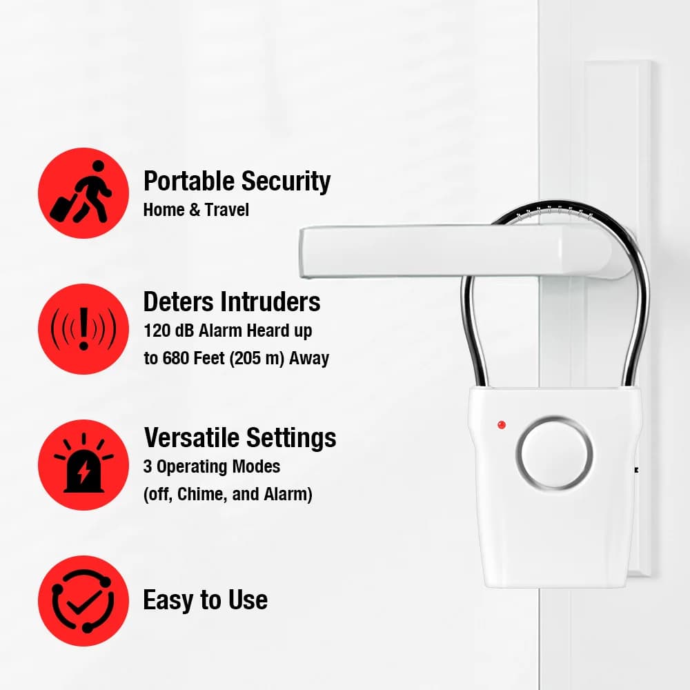 Door Handle Alarm 110dB Door Security Alarm with Adjustable Settings Portable Alarm Equipment Battery Operated Door Alarm