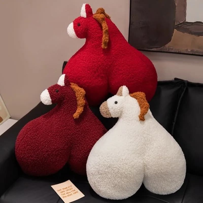 Cuscino Peluche a Forma di Cavallo 40cm Mascotte dell'Anno del Cavallo Cuscino Creativo a Forma di Fondello di Cavallo per Divano Supporto Lombare per Sedia da Ufficio Regalo Divertente