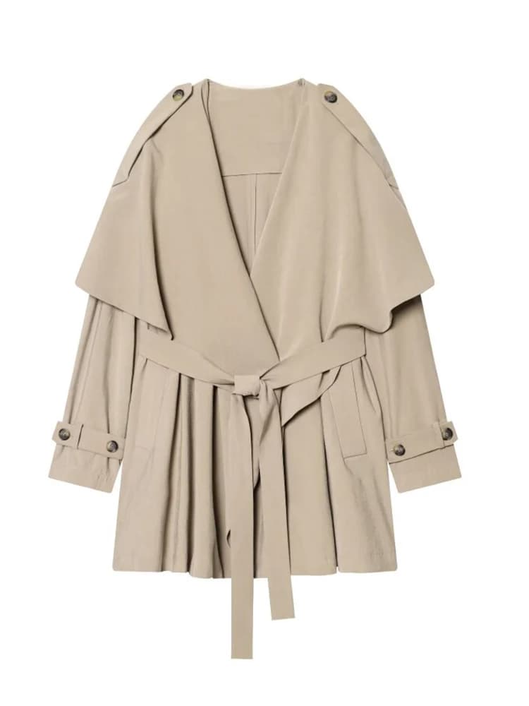 Women's Trench Autumn 2026: Elegant Long Sleeved Coat with Bow and Belt, Streetwear Style
